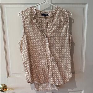 Ann Taylor Sleeveless Blouse - Cream and Brown Print